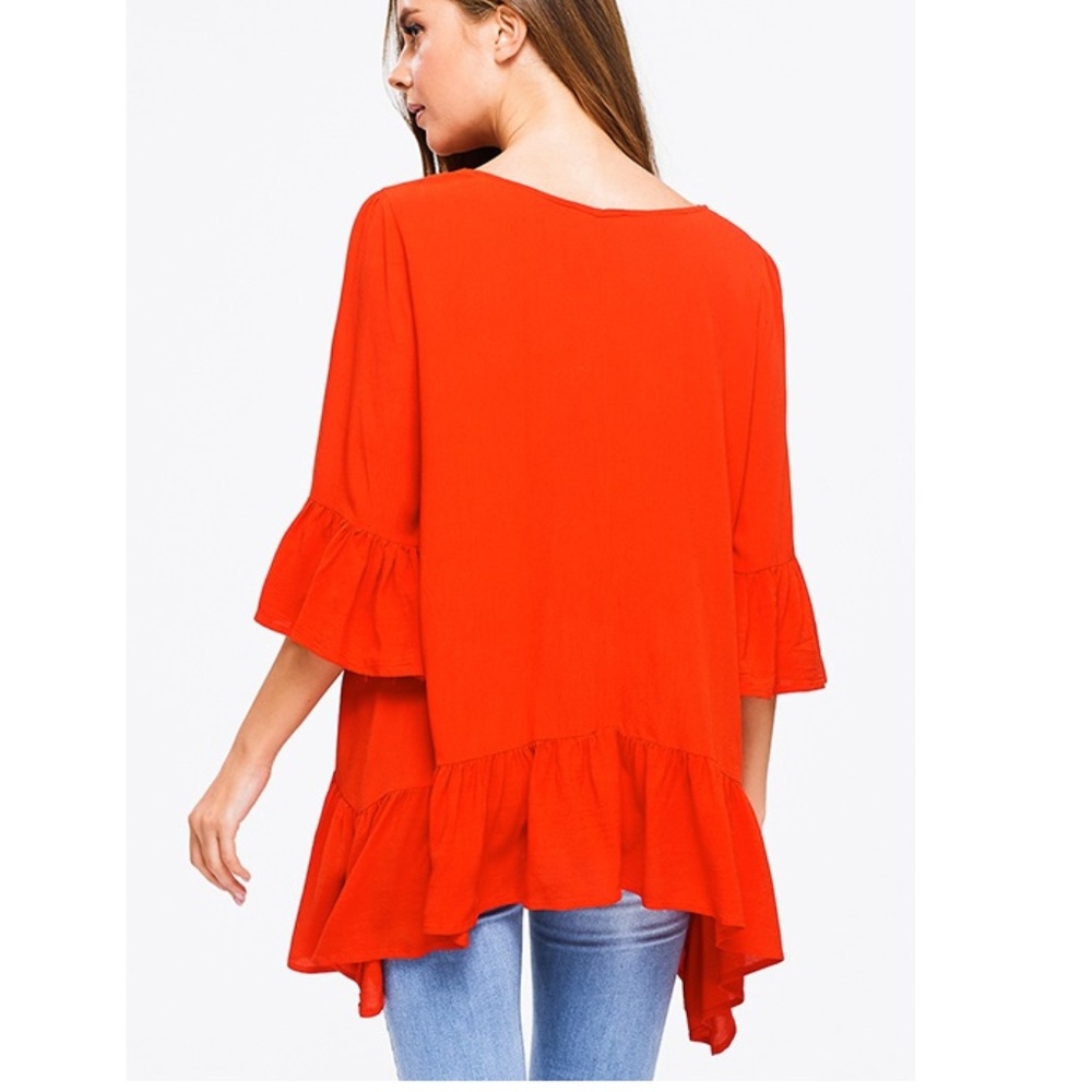 NWT Ruffled Round Neck Boho Tunic Top - Picture 6 of 8